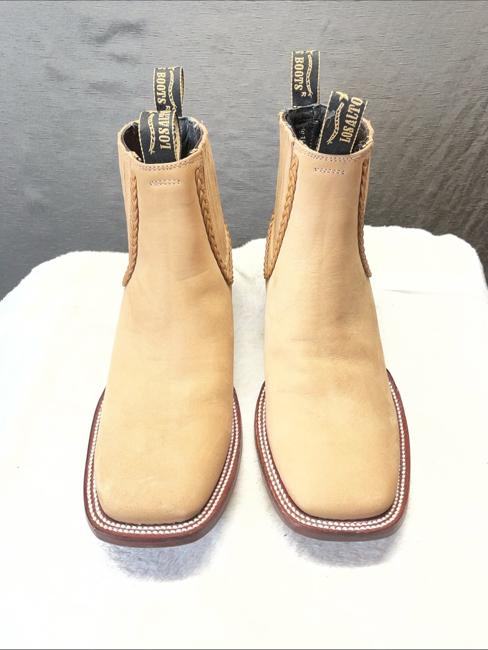 Los Altos Women’s Tan Suede Ankle Booties with Red Sole Detail - Picture 4 of 10